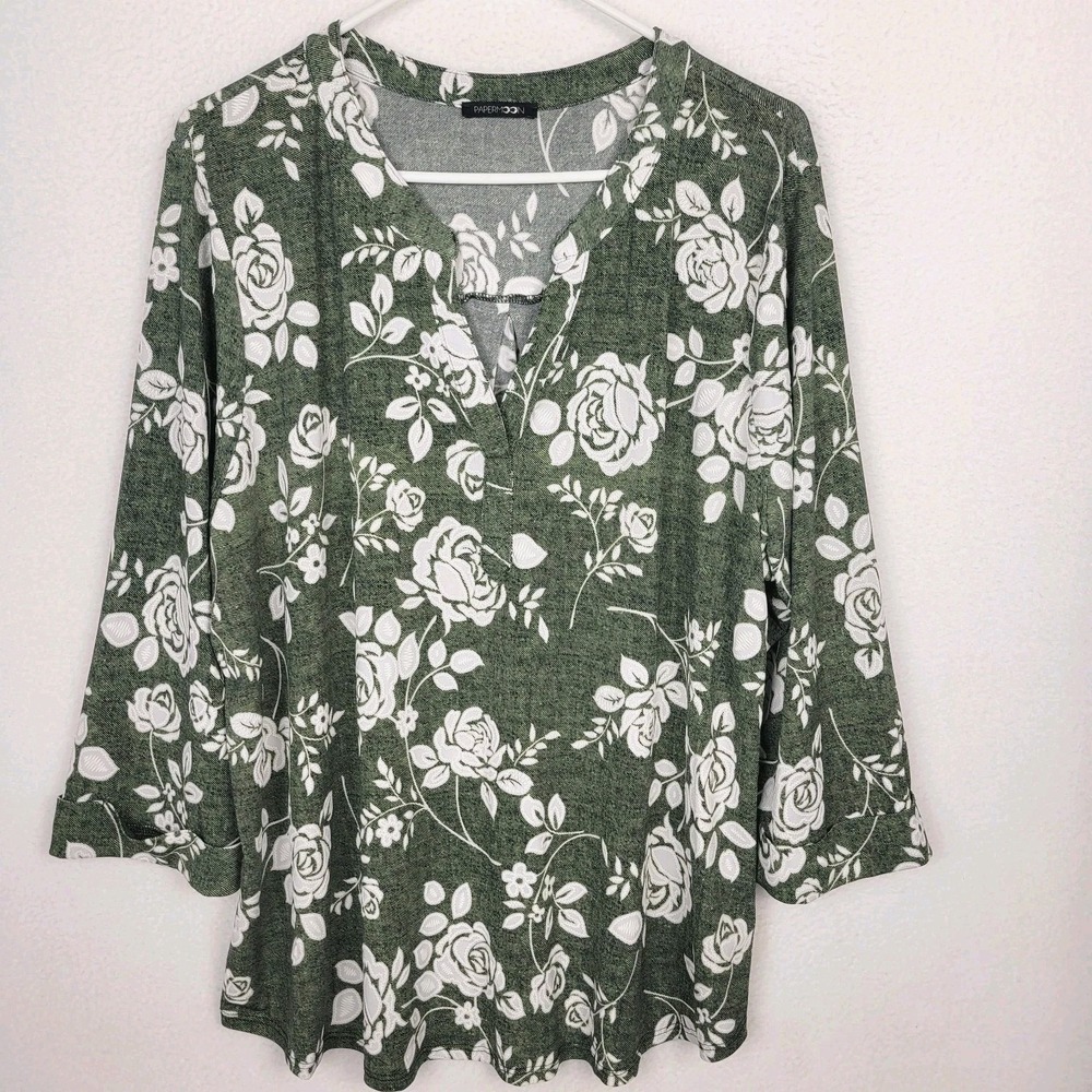 Green White Floral Boho Tunic Top Plus Size 2X Cottagecore